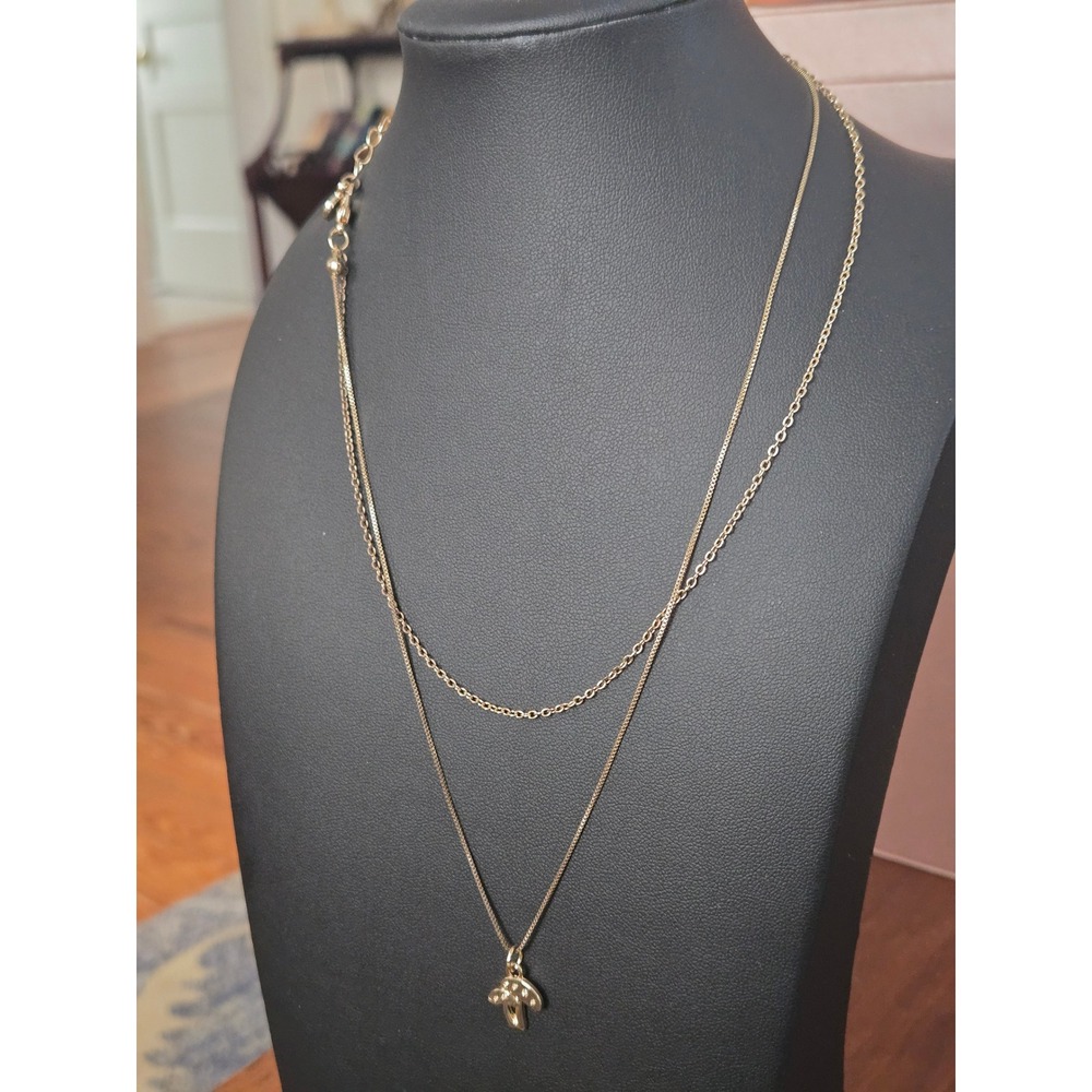 Mushroom Layered Goldtone Necklace Vintage Hangtag Disc Diamond Chip?